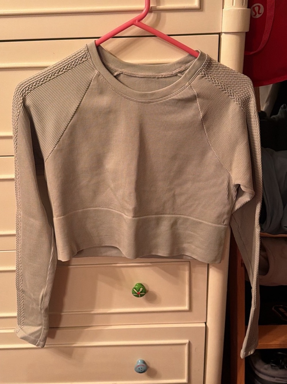 Aerie Cropped Ribbed Long-Sleeve Top - Light Gray